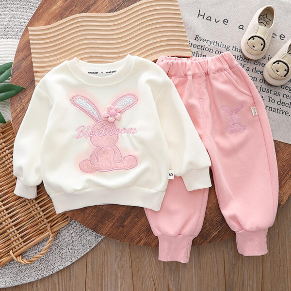 baby girl suit spring style fashionable girl's clothing Korean style baby clothes 3 flowers rabbit two-piece set