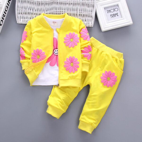 sunflower children's clothing casual long-sleeved three-piece set - Baby girl spring Korean style suit