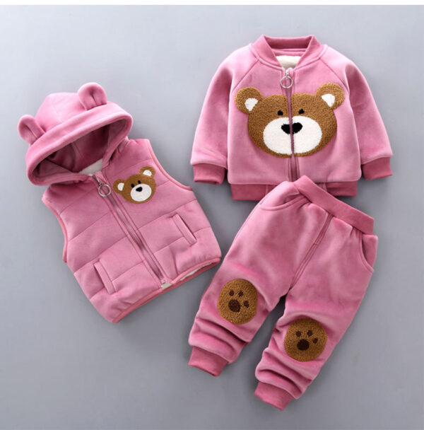 cartoon plush bear three-piece set winter clothing for girls and boys