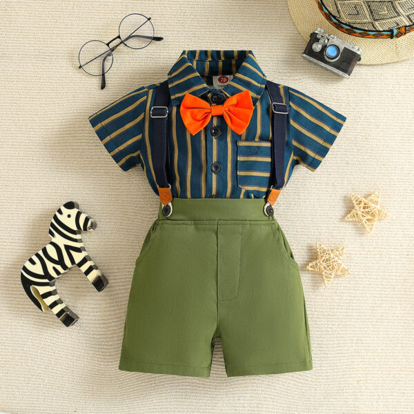 style boy handsome gentleman suit lapel top + bib shorts